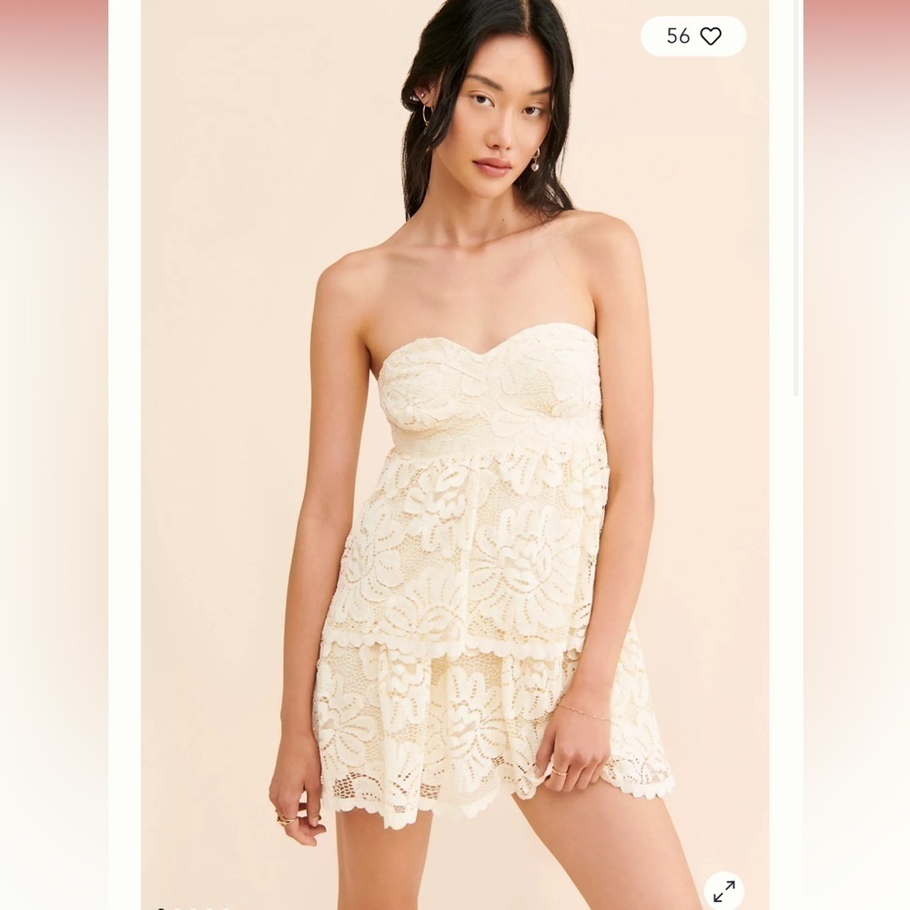 Maeve by Anthropologie Strapless Lace Mini Dress, White, Size 16